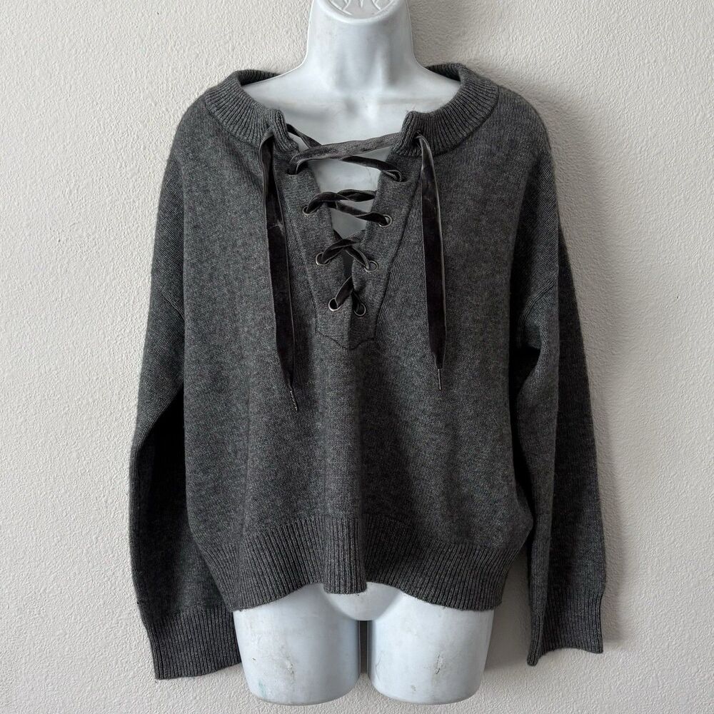 Rails Olivia Grey Wool Cashmere Velvet Lace Up Pullover Sweater Womens Size XS